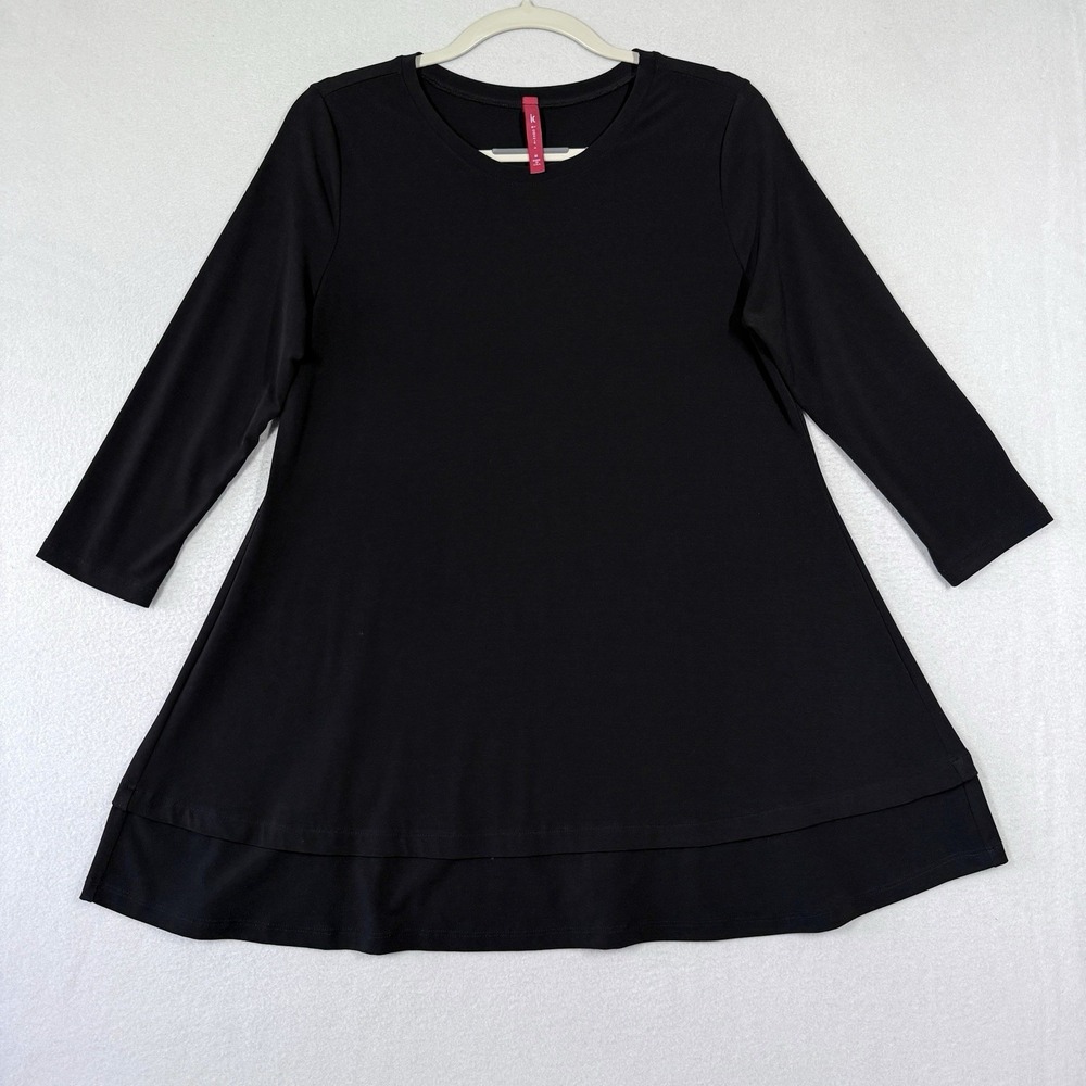 IC By Connie K Top Womens Medium Black A Line Stretch Tunic Lagenlook Minimalist